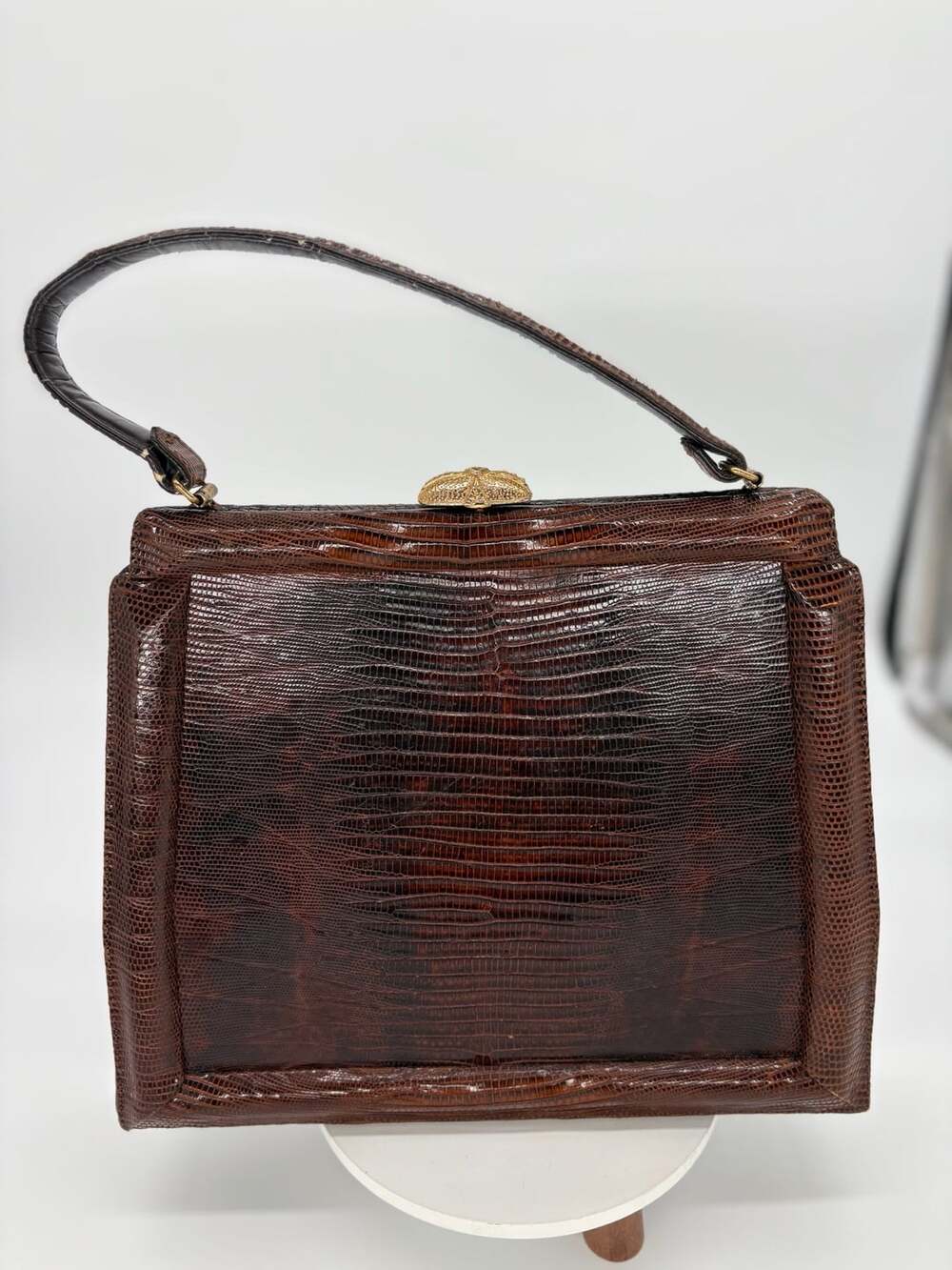 Vintage Bags by Dominic Brown Lizard Top Handle Frame Handbag